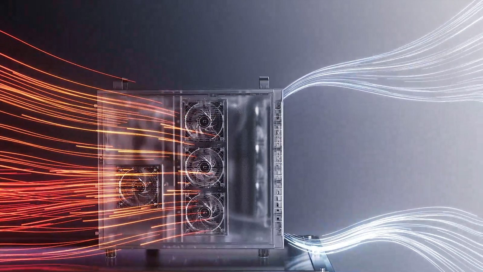 Air flowing through the liquid-cooled ET900N G3 chassis